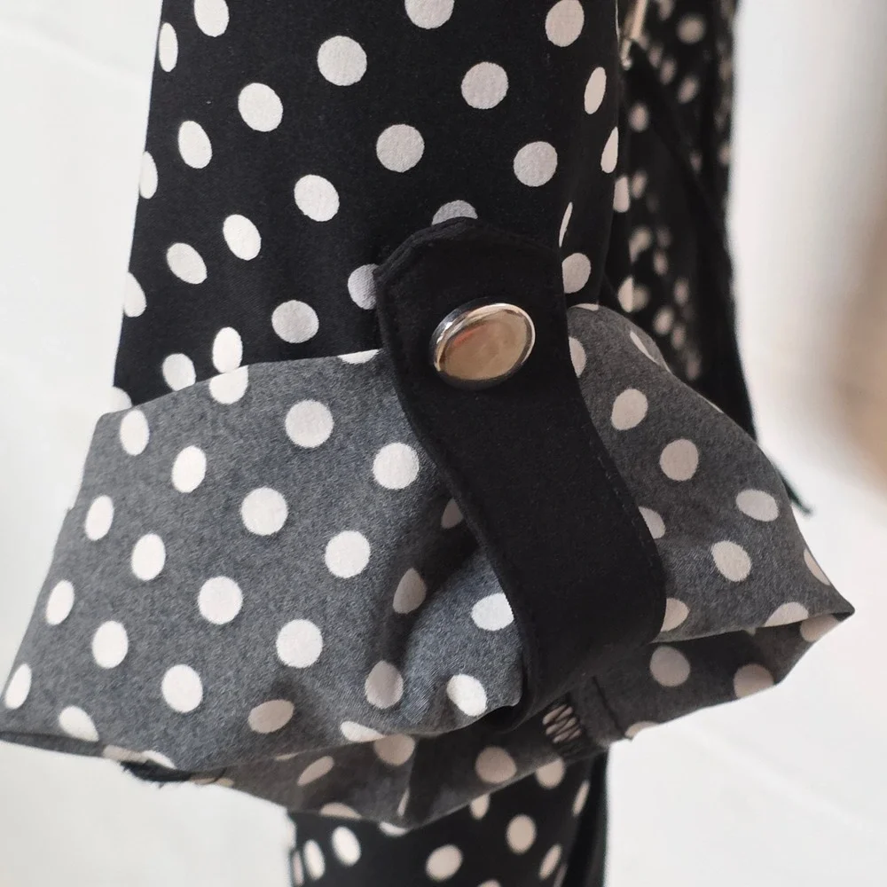 Laura Ashley Black White Polka‎ Dot Zip Up Light Jacket Drawstring Waist Women M
